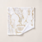 モダン パーソナライズ ネーム ゴールド エフェクト 大理石 バスタオルセット (ウォッシュタオル)