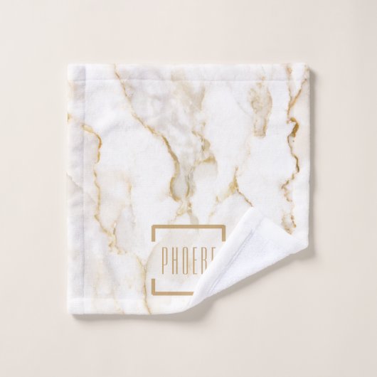 モダン パーソナライズ ネーム ゴールド エフェクト 大理石 バスタオルセット (ウォッシュタオル)