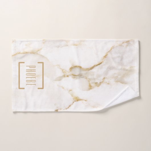 モダン パーソナライズ ネーム ゴールド エフェクト 大理石 バスタオルセット (ハンドタオル)