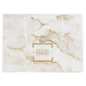 モダン パーソナライズ ネーム ゴールド エフェクト 大理石 ラージペーパーバッグ (正面)