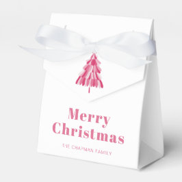 モダン パーソナライズ メリークリスマス ピンクツリー フェイバーボックス