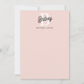 モダン パーソナライズ モノグラムと名前 パステルピンク ノートカード (正面)