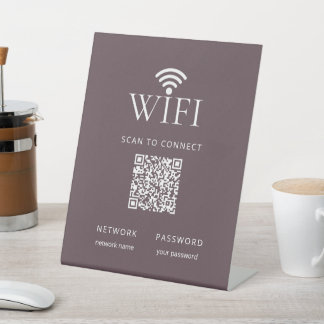 モダン パープルブラウン WiFi ネットワークパスワードQRコード 台座サイン