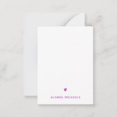 モダン パープル かわいい ハートと名前 ノートカード (正面)