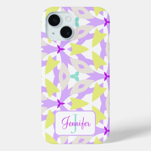 モダン パープル イエロー ミント モノグラム ジオメトリック Case-Mate iPhoneケース (裏面)