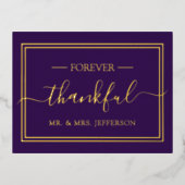 モダン パープル ウェディング Mr. & Mrs. サンクス 箔招待状ポストカード (正面)
