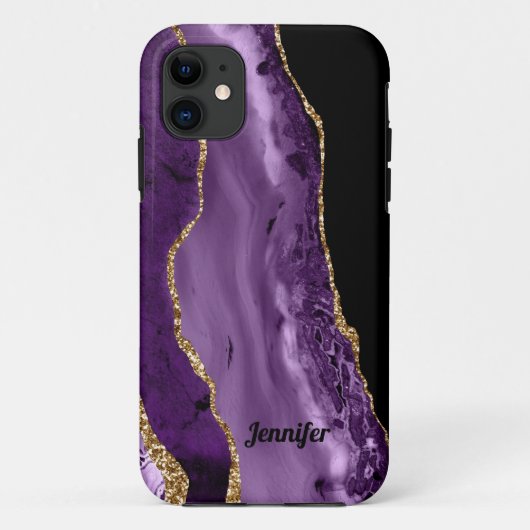 モダン パープル ゴールド アゲート クリスタル 名入れ Case-Mate iPhoneケース (裏面)