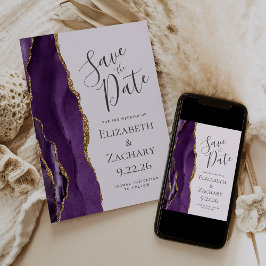モダン パープル ゴールド アゲート ラベンダー Save the Date セーブザデート