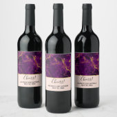 モダン パープル & ゴールド アブストラクト マーブル ワインラベル (ボトル)