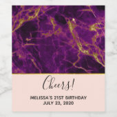 モダン パープル & ゴールド アブストラクト マーブル ワインラベル (シングルラベル)