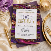 モダン パープル ゴールド ジュエル ストラタ 100歳の誕生日 招待状