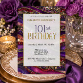 モダン パープル ゴールド ジュエル ストラタ 101歳の誕生日 招待状