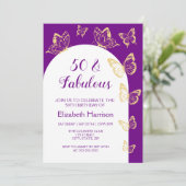 モダン パープル ゴールド バタフライ ファビュラス 誕生日 招待状 (スタンド正面)