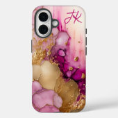 モダン パープル ゴールド マーブル モノグラム オーダーメイド Case-Mate iPhoneケース (裏面)