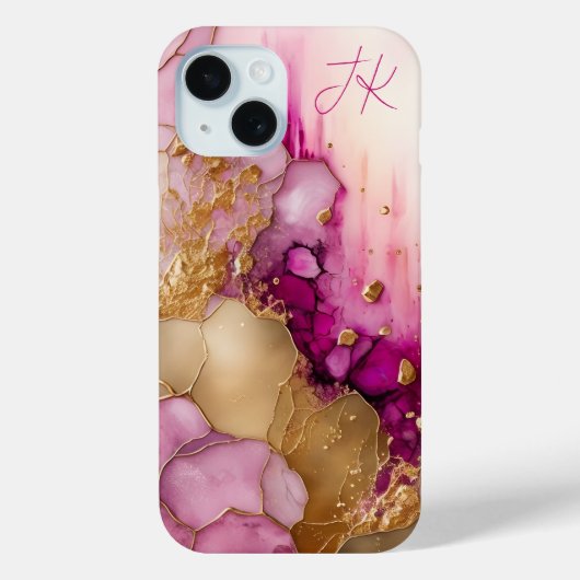 モダン パープル ゴールド マーブル モノグラム オーダーメイド Case-Mate iPhoneケース (裏面)
