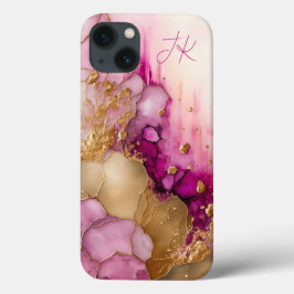 モダン パープル ゴールド マーブル モノグラム オーダーメイド iPhone 13ケース