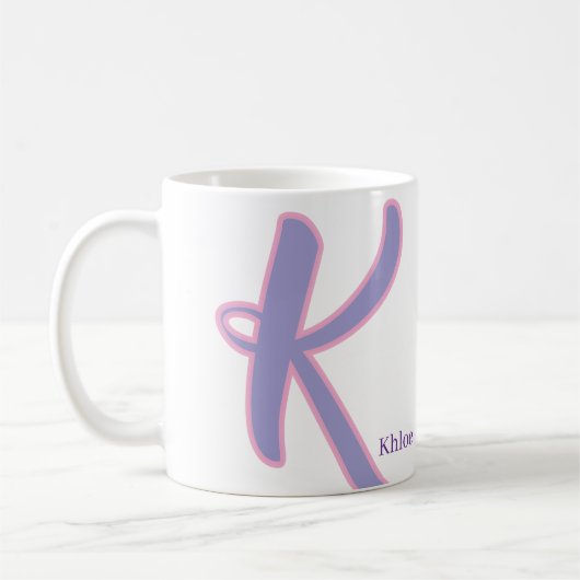 モダン パープル ピンク モノグラム 名前入り K コーヒーマグカップ (左)