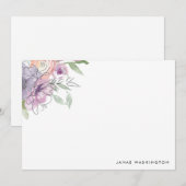 モダン パープル フラワーのパーソナライズ ステーショナリー ノートカード (正面/裏面)