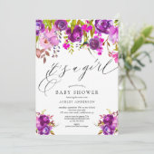モダン パープル フラワーズ おんなの子 ベイビー シャワー 招待状 (スタンド正面)