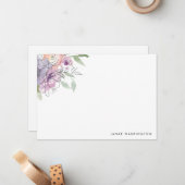 モダン パープル フラワー カスタマイズ ステーショナリー ノートカード (正面/裏面インサイチュ)