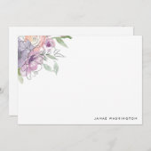 モダン パープル フラワー カスタマイズ ステーショナリー ノートカード (正面/裏面)