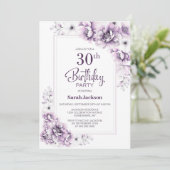 モダン パープル フラワー 30歳の誕生日パーティー 招待状 (スタンド正面)