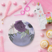 モダン パープル ラベンダー フローラル ウォーターカラー ウェディング ペーパープレート (パーティー)