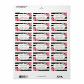 モダン パープル レッド ピンク フクシア フラワー ブラックホワイト ストライプ ラベル (フルシート)