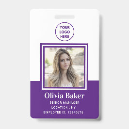 モダン パープル 写真付き ID ビジネス ロゴ 社員 バッジ