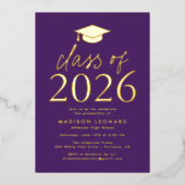 モダン パープル 2026年卒業パーティー 箔招待状 (正面)