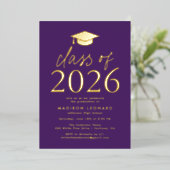モダン パープル 2026年卒業パーティー 箔招待状 (立ち正面)