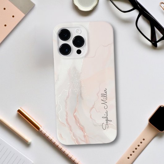 モダン パール マーブル ブラッシュゴールド 名入れ Case-Mate iPhoneケース