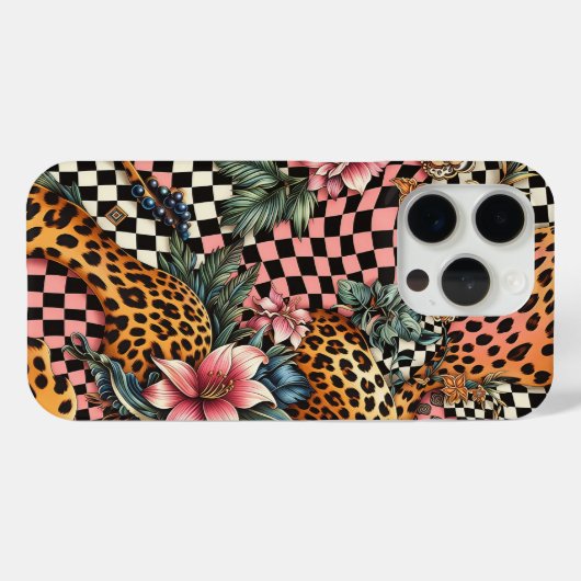 モダン ヒョウ柄とトロピカル フラワーのスマホケース - ピンク Case-Mate iPhoneケース (裏面 (横))
