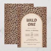 モダン ヒョウ柄 WILD ONE 1歳の誕生日 招待状 (正面/裏面)