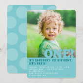 モダン ビッグ ワン ファン ベイビー ボーイ フォト ファースト バースデー 招待状 (正面/裏面)