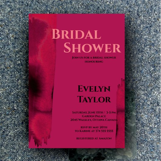 モダン，ビバミニマルマゼンダブライダルシャワー 招待状