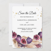 モダン ビューティー パープル フィグス & パンパス & ゴールド ドロップス セーブザデート (正面)