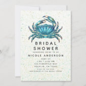 モダン ビーチ ブルー カニ ヒトデ ブライダル シャワー 招待状 (正面)