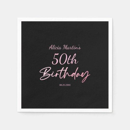 モダン&ピミニマルンクタイポグラフィブラック誕生日 スタンダードカクテルナプキン (正面)