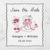 モダン&ピンクお洒落マルティーニ手描き結婚の ワインラベル (シングルラベル)