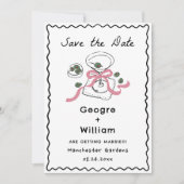 モダン&ピンクお洒落マルティーニ手描き結婚の 招待状 (正面)