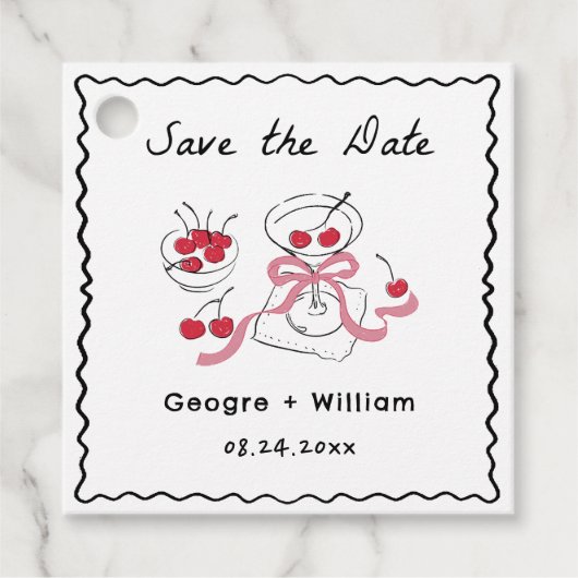 モダン&ピンクお洒落・カクテルハ描ンド結婚ズ フェイバータグ (正面)