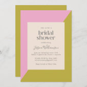 モダン ピンクとオリーブの幾何学的なデザインの美しいブライズシャワー 招待状 (正面/裏面)