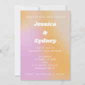 モダン ピンクとオレンジの抽象芸術 ウェディング 招待状 (正面)