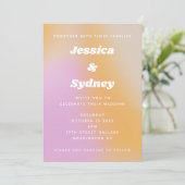 モダン ピンクとオレンジの抽象芸術 ウェディング 招待状 (スタンド正面)