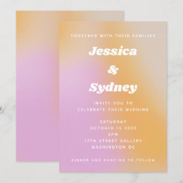 モダン ピンクとオレンジの抽象芸術 ウェディング 招待状