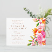 モダン ピンクとオレンジの水彩花の結婚式 招待状 (スタンド正面)