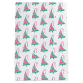 モダン ピンクとグリーンのクリスマス ツリー スター ミディアムペーパーバッグ (裏面)