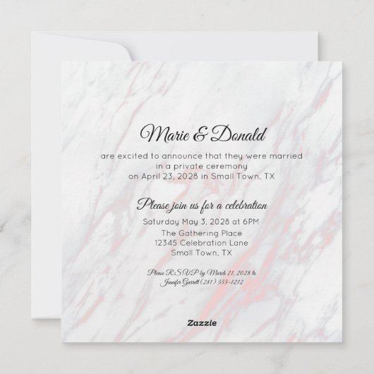 モダン ピンクとグレーの大理石 結婚しました シーズンカード (裏面)