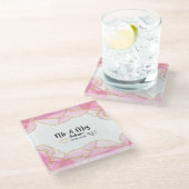 モダン ピンクとゴールドのMr. and Mrs ガラスコースター (アングル)